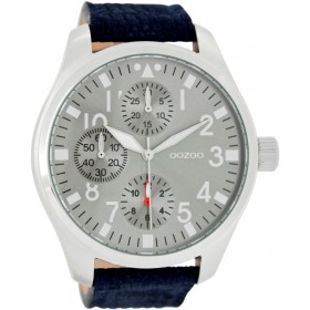 OOZOO Timepieces 50mm Dark Blue Leather Strap C7486